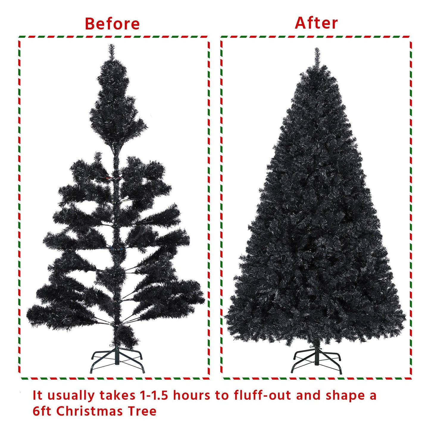 Yaheetech 6ft Black Artificial Christmas Pine Tree Seasonal Holiday Carnival Home Party Decoration for Home, Office, Party Decoration Indoor Outdoor with 818 Branch Tips and Foldable Stand