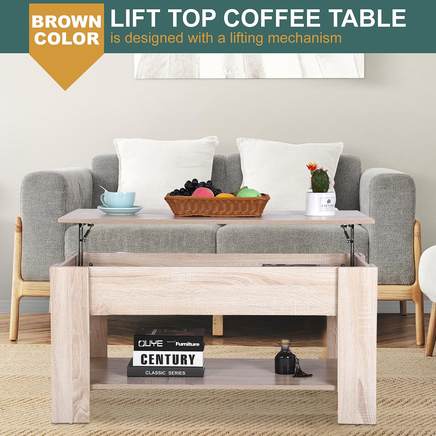 PayLessHere Coffee Table Lift Top Coffee Tables with Hidden Compartment and Storage Shelf Wooden Lift Tabletop Dining Table for Living Room Home Small Space, Natural - WoodArtSupply