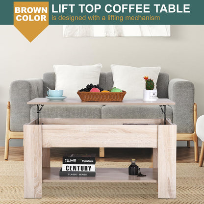 PayLessHere Coffee Table Lift Top Coffee Tables with Hidden Compartment and Storage Shelf Wooden Lift Tabletop Dining Table for Living Room Home Small Space, Natural - WoodArtSupply