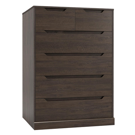 HOSTACK Modern 6 Drawer Dresser for Bedroom, Tall Chest of Drawers with Storage, Large Wood Storage Chest Organizer with Cut-Out Handle, Accent Storage Cabinet for Living Room, Hallway, Dark Brown HOSTACK