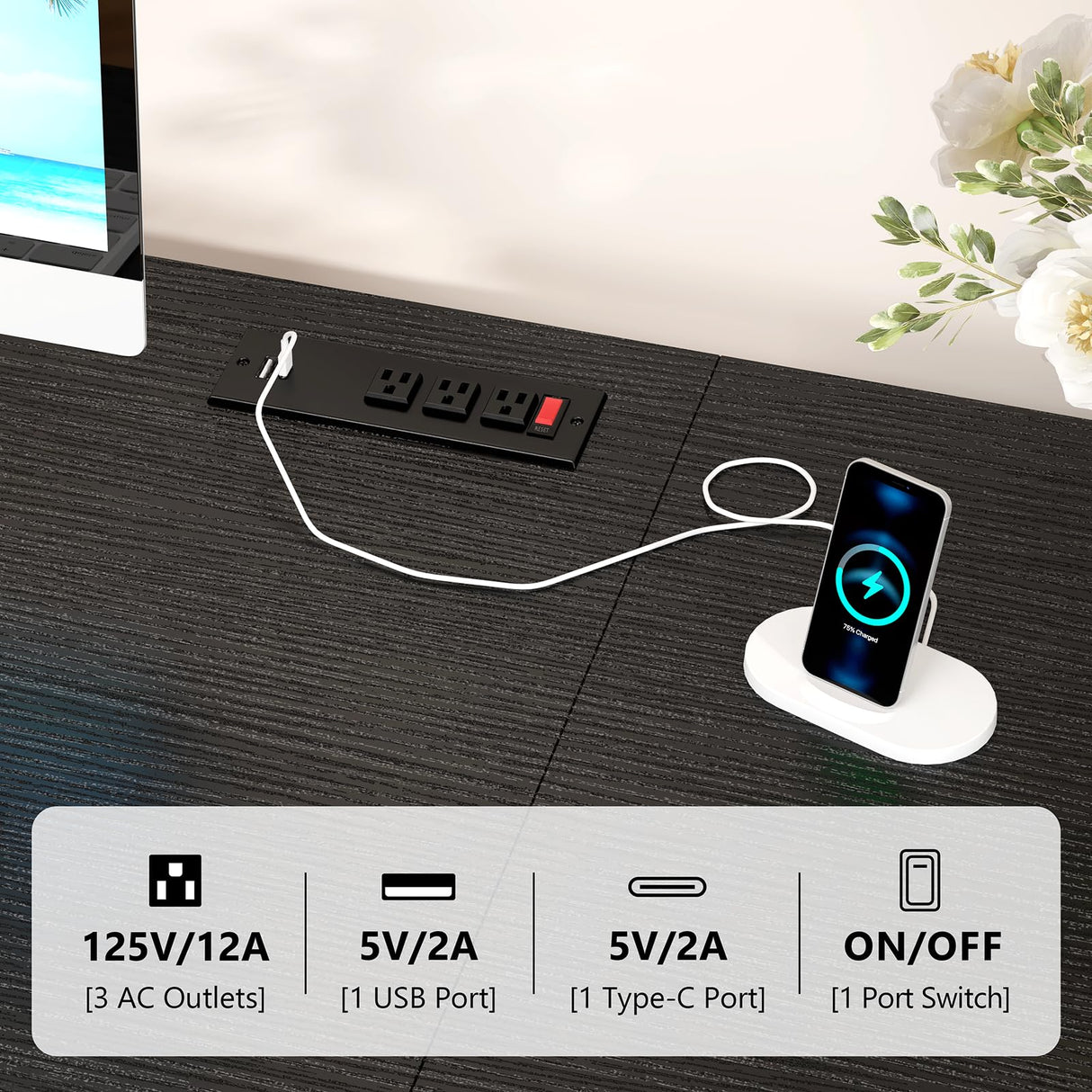 YOMILUVE 60 Inch Computer Desk with 8 Drawers, Home Office Desk with Power Outlets, Work Study Gaming Desk with 8 Fabric Drawers, Black YOMILUVE