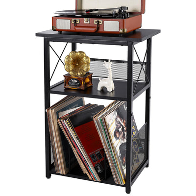 Anlanbor Record Player Stand with Vinyl Storage Up to 100 Albums,3 Tier Vinyl Record Storage Table with Extended Desktop,Turntable Stand Records Shelf Side End Table for Living Room Bedroom (Black)