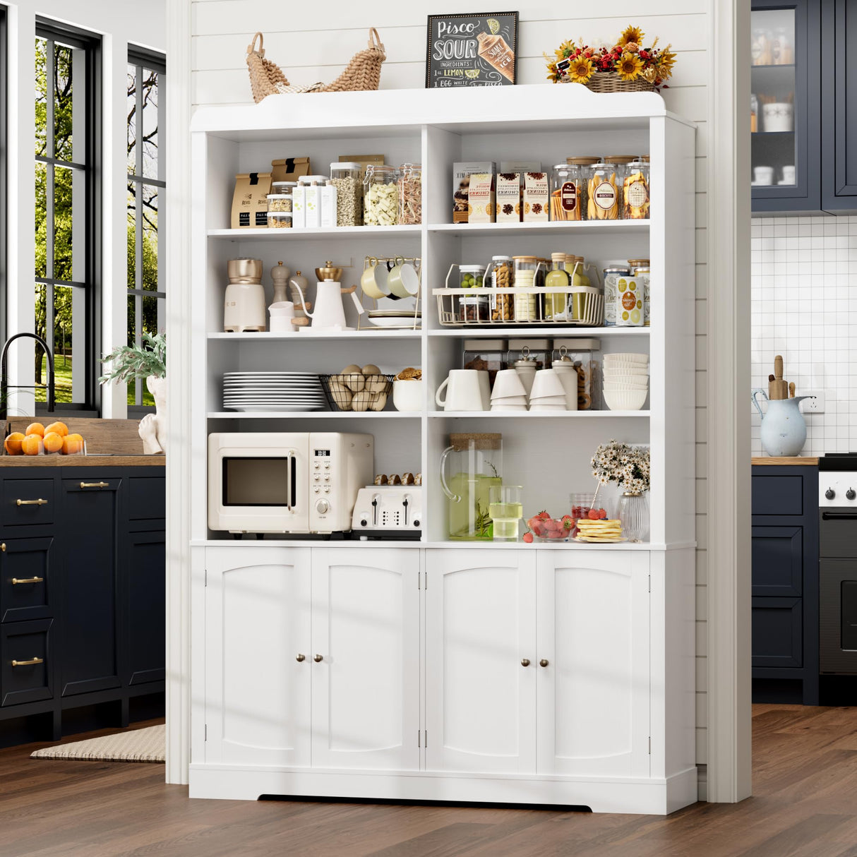 FACBOTALL 73.1" Tall Bookcase and Bookshelf, Wide Bookshelf with Doors and Adjustable Shelves, 6 Tier Large Bookshelf with Storage, Tall Storage Cabinet for Living Room, Home Office, White FACBOTALL