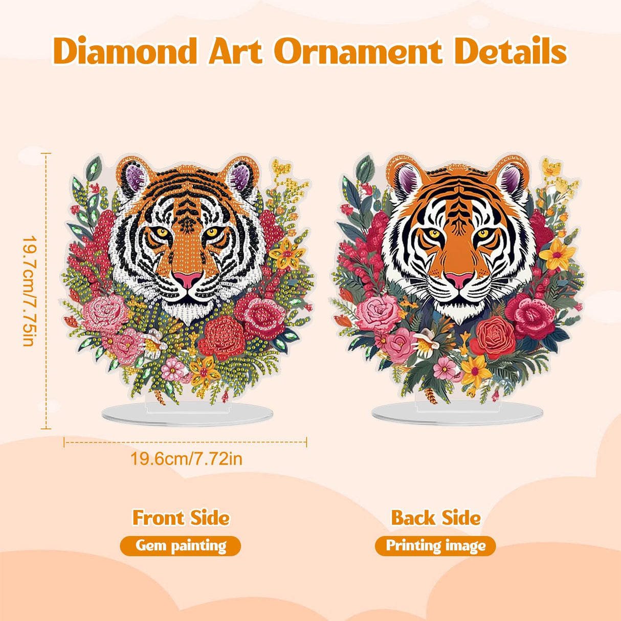 GHHKUD Tabletop Diamond Art Tiger Kits for Adults Kids, DIY Double Sided Animals Desktop Ornaments Special Shaped Rhinestone Stand Up Desk Placements, 5D Gem Gifts Home Decoration GHHKUD