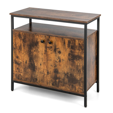 Giantex Buffet Cabinet with Storage, 2-Door Kitchen Sideboard with Shelves, Cable Holes, Industrial Coffee Bar Cabinet, Console Table for Entryway, Living Room, Rustic Brown Giantex