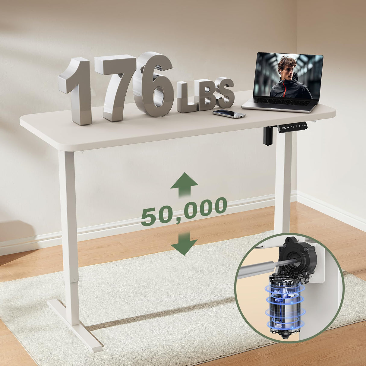 WALKINGDESK 48x24 Inches Whole Piece Electric Standing Desk, Seamless One Piece Height Adjustable Stand up Desk for Home Office, Ergonomic Sit to Stand Desk, Computer Workstation, White WALKINGDESK