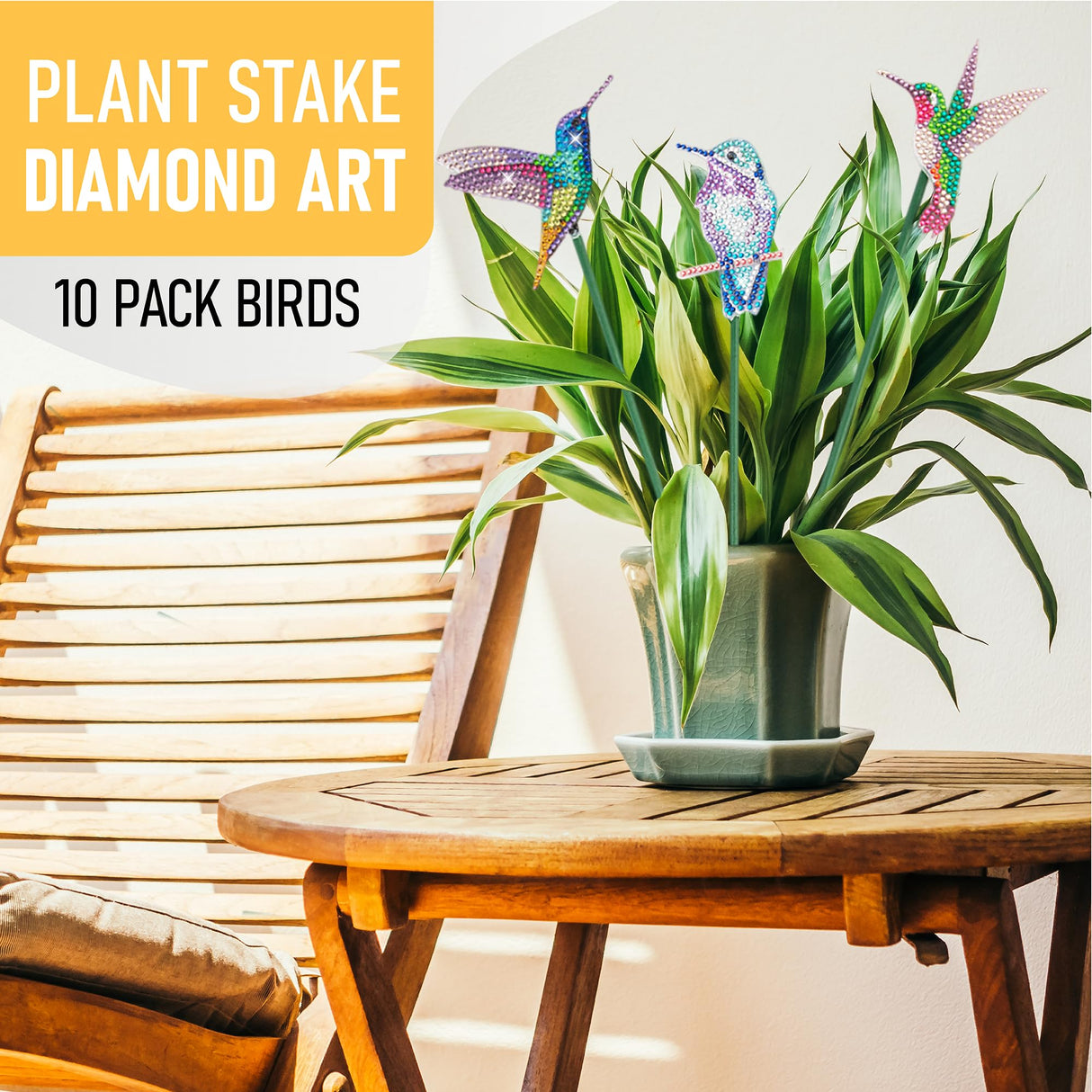 Modern Merch Diamond Art Birds 10 Pack, DIY Plant Stake Garden Decor, Birds Diamond Dots for Adults, Jewel Art Painting Kits, Mini Gem Arts and Crafts for Adults Modern Merch