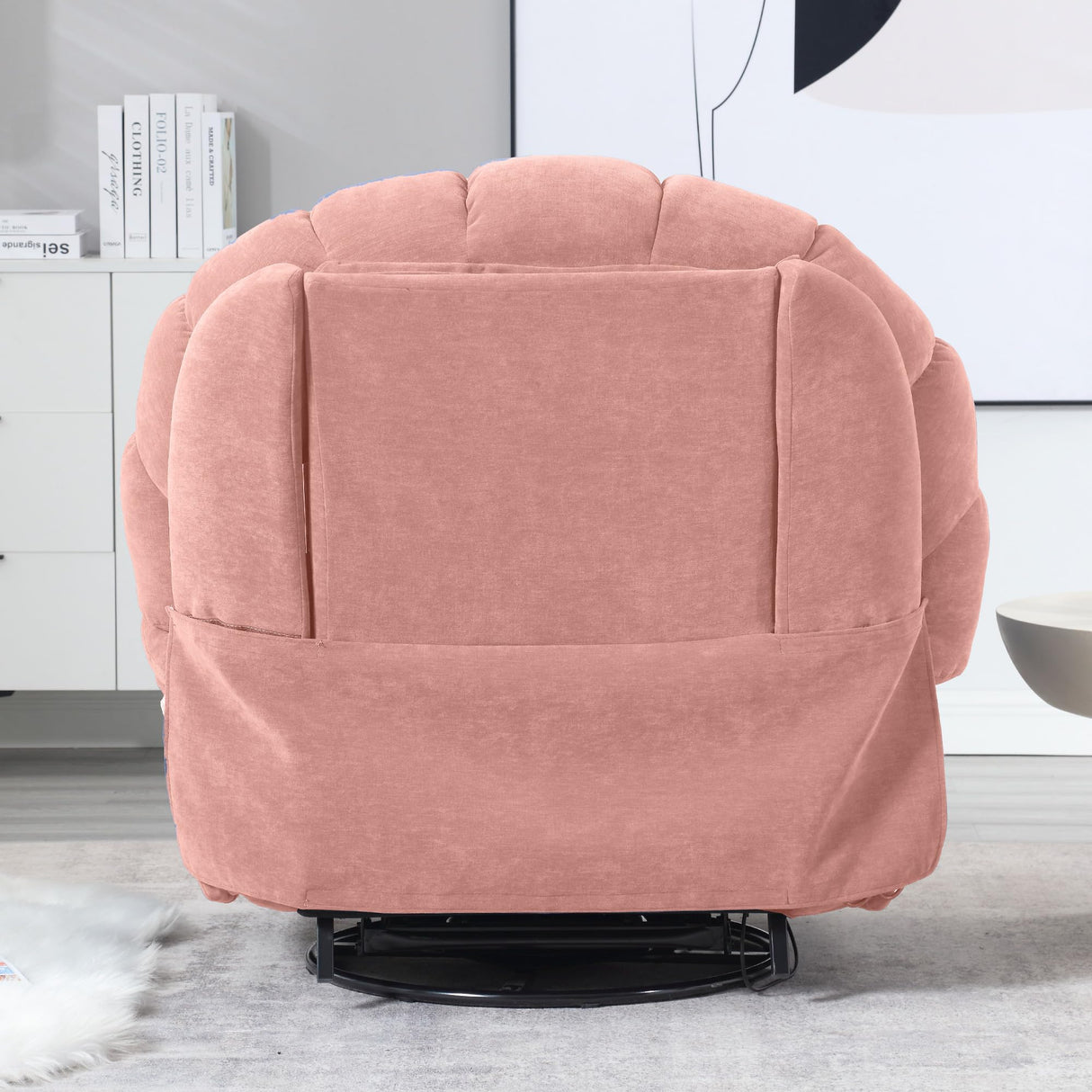 HOMYEDAMIC Recliner Chair Rocker Swivel, Comfortable Soft Fabric Shell Shape with Storage 360 Swivel Manual Big Tall Single Reclining Sofa for Adults Living Room Bedroom (NMH-Pink) HOMYEDAMIC