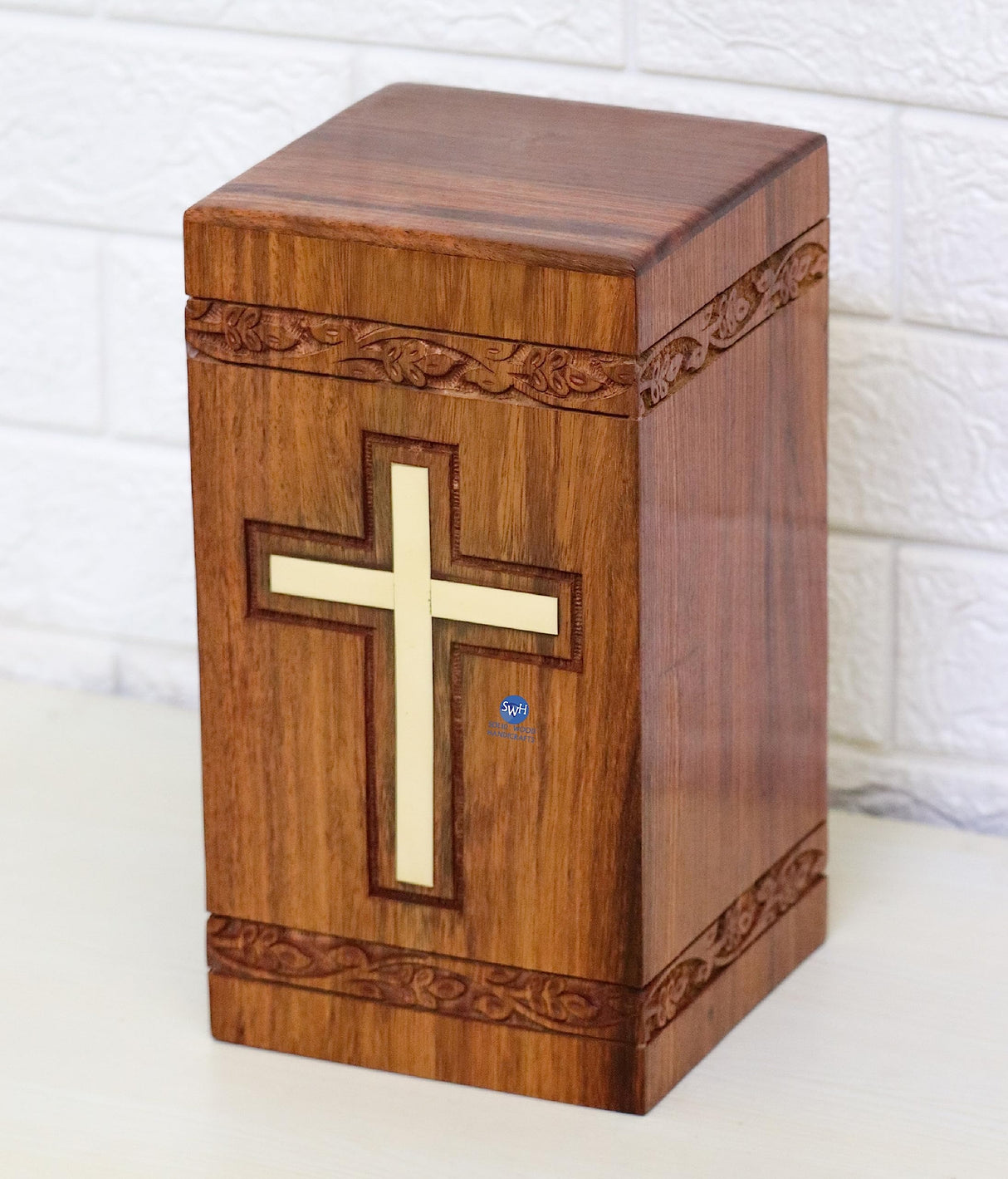Handcrafted Wooden Urns for Ashes | Cross Engraved Rosewood Urn for Human Ashes | Funeral Pet Urns for Dogs Ashes Large 200 Cubic Inches with Bottom WoodArtSupply
