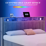 YITAHOME King Bed Frame with 3 Drawers, Upholstered Bed Frame with Storage Headboard, LED Platform Bed with Charging Station, No Box Spring Required, Simple Setup (Grey) YITAHOME