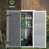 DWVO Outdoor Vertical Storage Shed with 2 Shelves, 49 Cu Ft Waterproof Resin Garden Shed with Floor & Lockable Door, Plastic Tall Tool Cabinet for Garbage Cans, Lawn Equipment, Garden Supplies (Gray) DWVO
