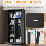 Firstsky Metal Garage Storage Cabinet with 2 Doors, Adjustable Rolling Tool Storage Cabinet with Lock, 71" Steel Locking Tool Cabinet with Wheels and Shelves for Garage, Warehouse(Black, 71" H) Firstsky