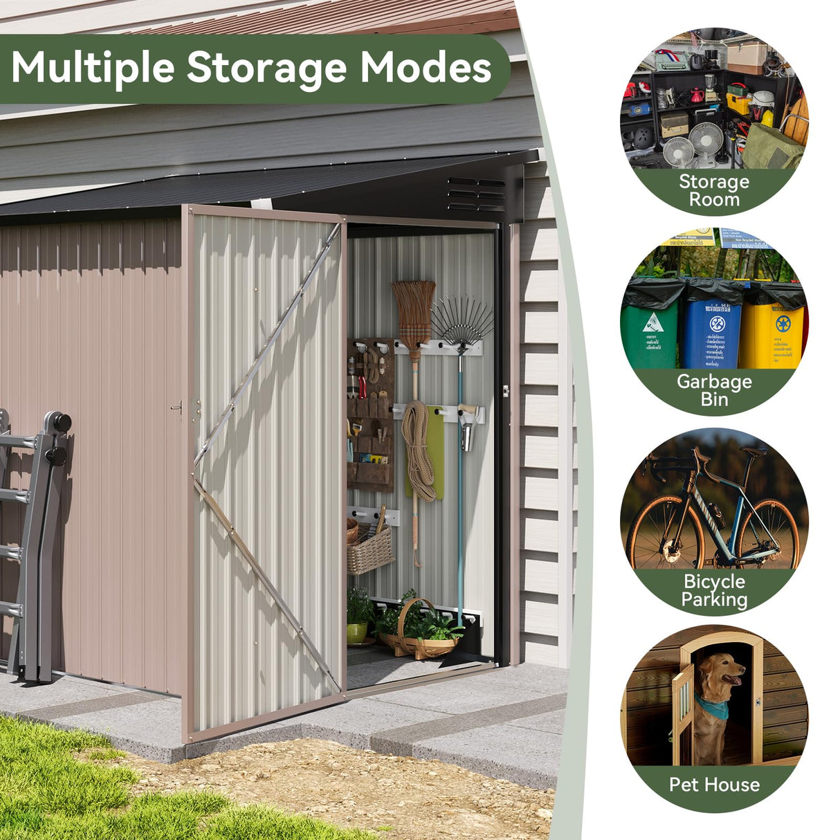 Breezestival 6'x4' Lean to Shed Galvanized Steel Storage Sheds with Side Door Waterproof Utility Shed with Sloped Roof for Mower, Bike, Garden Tools (Brown) Breezestival