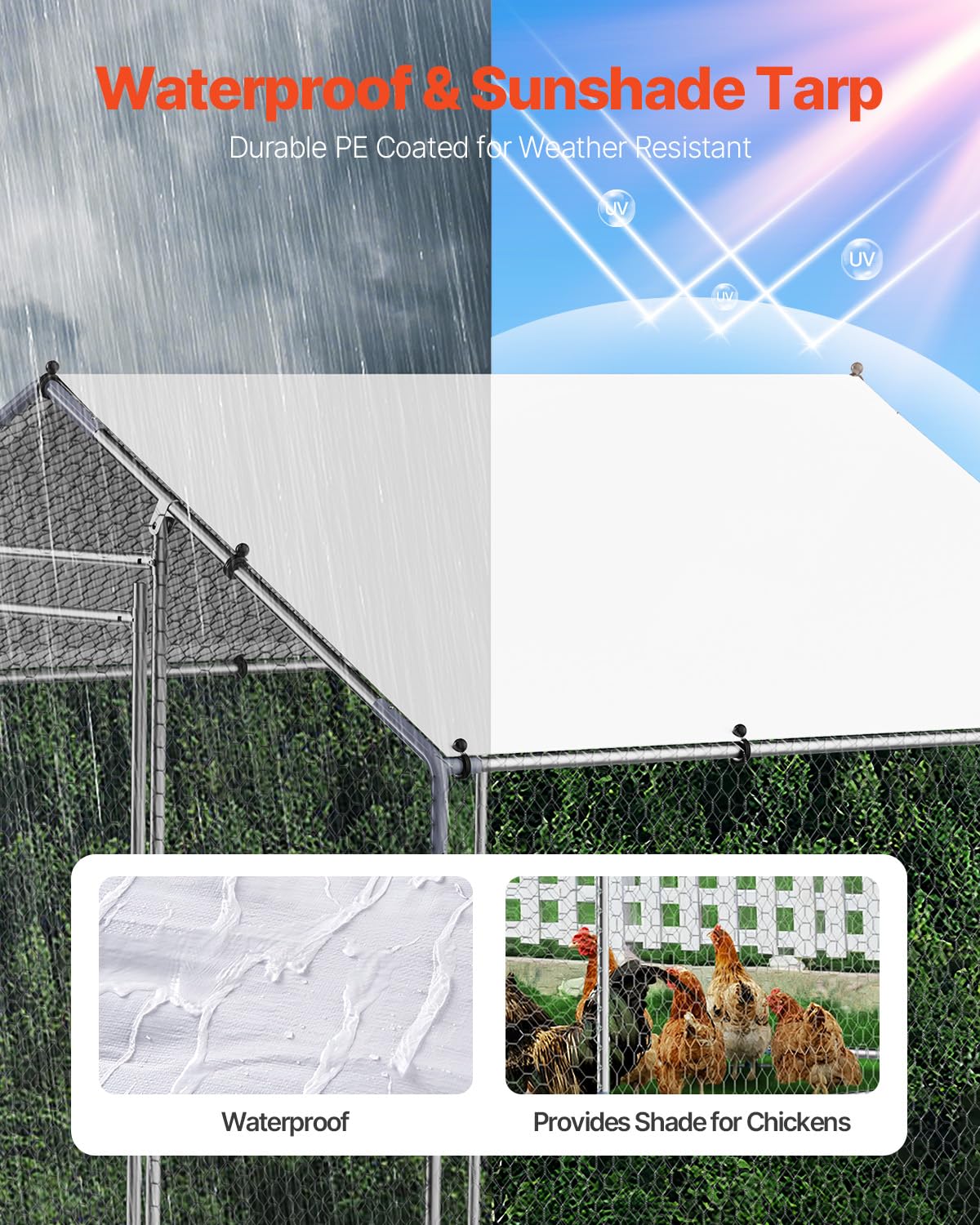 VEVOR Metal Chicken Coop, 6.56x6.56x6.56ft Walk in Chicken Runs for Yards with Cover, Spire Roof Hen House Enclosure with Security Lock, Outdoor Duck Rabbit Poultry Cage Pen for Backyard, Farm, Yard VEVOR