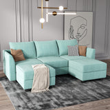 HONBAY Reversible Sectional Sofa with Ottomans & Chaises Modular Sofa U Shaped Couch with Storage Seats, Aqua Blue HONBAY