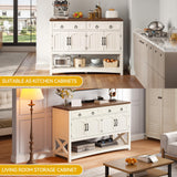 DWVO 47.2" Buffet Sideboard Cabinet with Storage, Farmhouse Coffee Bar Cabinet w/2 Drawers, Wood 4-Doors Console Table with Adjustable Shelves for Kitchen, Dining Room, Living Room, Entryway (White) DWVO