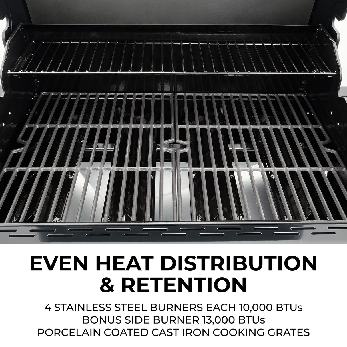 Kenmore 4-Burner BBQ Gas Grill with Side Burner, 53,000 BTUs, Cast Iron Grates, Electronic Ignition, Warming Rack, Open Cart Design, All-Terrain Wheels, Stainless Steel/Black Kenmore