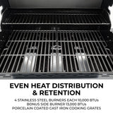 Kenmore 4-Burner BBQ Gas Grill with Side Burner, Outdoor Propane Grill, 53,000 BTUs, Cast Iron Cooking Grates, Electronic Ignition, Warming Rack, Open Cart Design & All-Terrain Wheels, Stainless Steel Kenmore