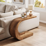 LITTLE TREE 43.3 Inches Farmhouse Console Table, 2-Tier C-Shaped Sofa Table Behind The Couch, Wooden Entryway Table Narrow Hallway Foyer Table for Living Room, Entrance, Brown LITTLE TREE