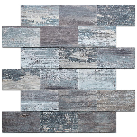 DICOFUN Distressed Wood Peel and Stick Backsplash Wall Tiles, 12"x12" Thick PVC Subway Tile for Kitchen Backsplash, 10 Sheets - WoodArtSupply