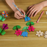 BENIMUS DIY 3D Flower Spring Wood Crafts to Paint, Spring Unfinished Wooden Slices for Craft, Flowers Ornaments for Painting Decorations (32 PCS) BENIMUS