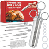 Premiala 304-Stainless Steel Meat Injector - With Marinade Straw! 4 Needles, Spare Orings, Ebook, Spares Available! The Original 2oz Marinade Injector Syringe Kit Creates Juiciest Turkey and BBQ Ever! Premiala
