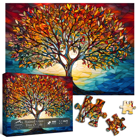 Stained Glass Puzzle for Adults 1000 Piece, Tree of Life Puzzles, Impossible Hard Difficult Challenging Puzzles for Adults, Colorful Mosaic Tree of Life Jigsaw Puzzle 1000 Pieces PICKFORU