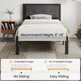 SHA CERLIN Twin Size Platform Bed Frame with Upholstered Headboard, Metal Slats Support, Button Tufted Square Stitched Headboard, Noise Free, No Box Spring Needed, Easy Assembly, Dark Grey SHA CERLIN