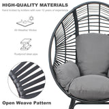 TQKVIPI Oversized Wicker Egg Chair, Outdoor Indoor Rattan Patio Egg Lounge Chairs with Cushion 500lbs Capacity for Living Room, Balcony, Backyard(Black) TQKVIPI