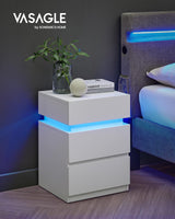 VASAGLE Nightstands with LED Lights, Set of 2, Adjustable Light Colors, Bedside Tables, Side Tables with 3 Drawers, Modern Style, 13.8 x 15.7 x 21.7 Inches, Cloud White ULET799T12 VASAGLE
