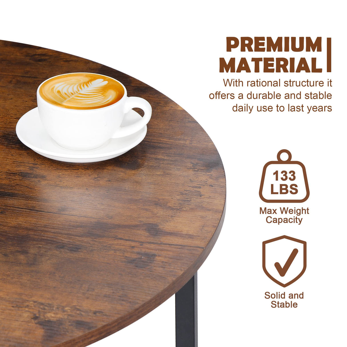 SUPER DEAL Round Coffee Tables w/ 32 Inch Rustic Wooden Surface Top and Sturdy Metal Legs Industrial Cocktail Table for Living Room, Rustic Brown SUPER DEAL