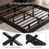 King Size Bed Frame with LED Lights & Charging Station – Wood Floating Bed Frame with Storage Headboard, Adhesive Slats, Kick-Free & Noise-Free Design, Easy Assembly, Black Einhomn