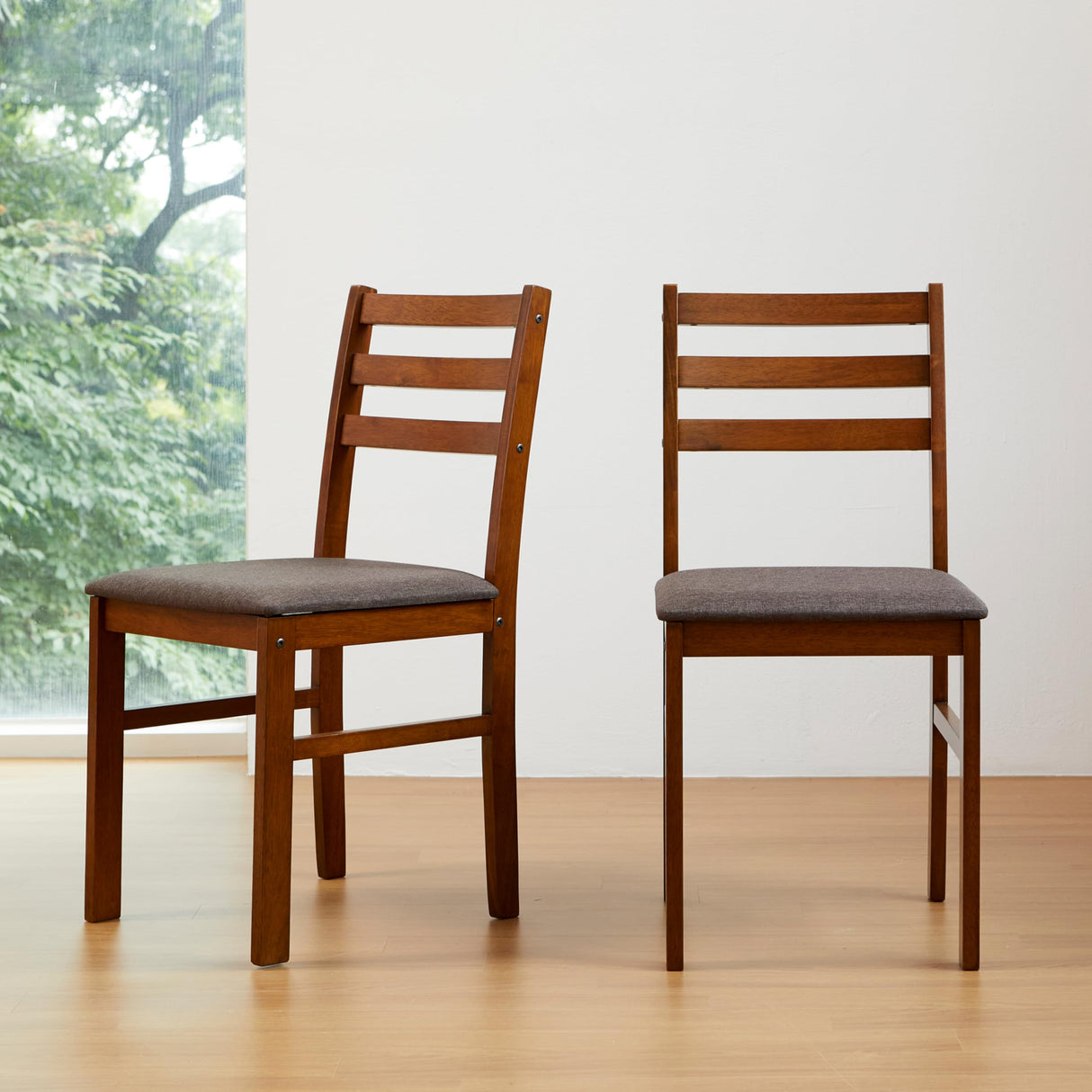 Livinia Seattle Modern Farmhouse Kitchen Dining Room Chair Set of 2, Solid Wood Fabric Upholstered Cushion Seat Wood Ladder Back Chairs (Antique) Livinia