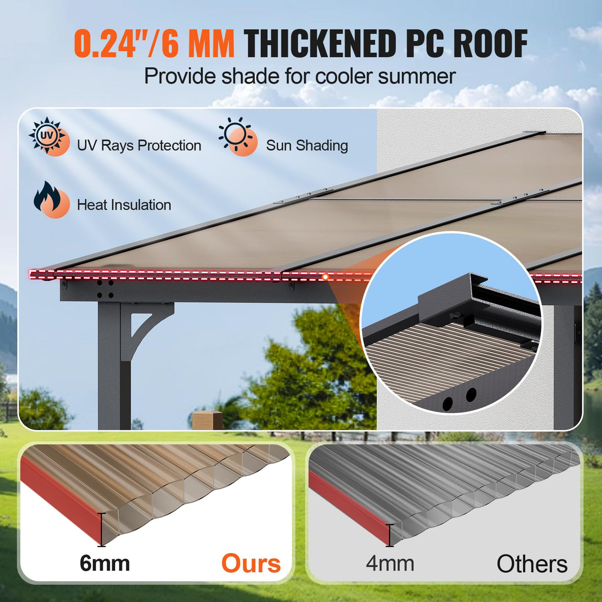 VEVOR Lean to Gazebo for Patio, 10' x 14' Hard Top Gazebo with Aluminum Frame, Wall Mounted & Freestanding Pergola, UV Resistant Polycarbonate Roof, Outdoor Patio Awnings for Deck, Garden and Backyard VEVOR