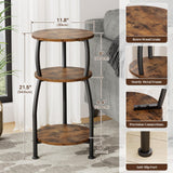 Yuede Small Round Side Table, 3-Tier End Table with Storage Shelf, Slim Sofa Table Coffee Table, Sturdy & Easy Assemble Nightstand for Small Spaces, Living Room Bedroom Corner, Rustic Brown Yuede
