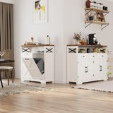 Double Tilt Out Trash Can Cabinet for 13*2 Gallon Garbage Can, Farmhouse Kitchen Garbage Trash Bin Cabinet for Hidden Laundry Basket, Dual Dog Proof Trash Can Cabinet for Barthroom, Living Room, White Befrases