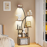 Tall Corner Shelf Stand with LED Lights, 8 Tier Bookshelf for Living Room, 65" Black Display Shelf Storage Cabinet Metal Plant Stand, Standing Rack Shelves Cases for Home Decor, Bedroom, Office JUSTOGO