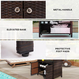 Outsunny Wicker Outdoor Storage Cabinet, Rattan Outdoor Bar Table with Acacia Wood Countertop, 2 Doors and Shelf, Buffet Cabinet Sideboard for Poolside, Garden, Patio, Backyard, Brown Outsunny
