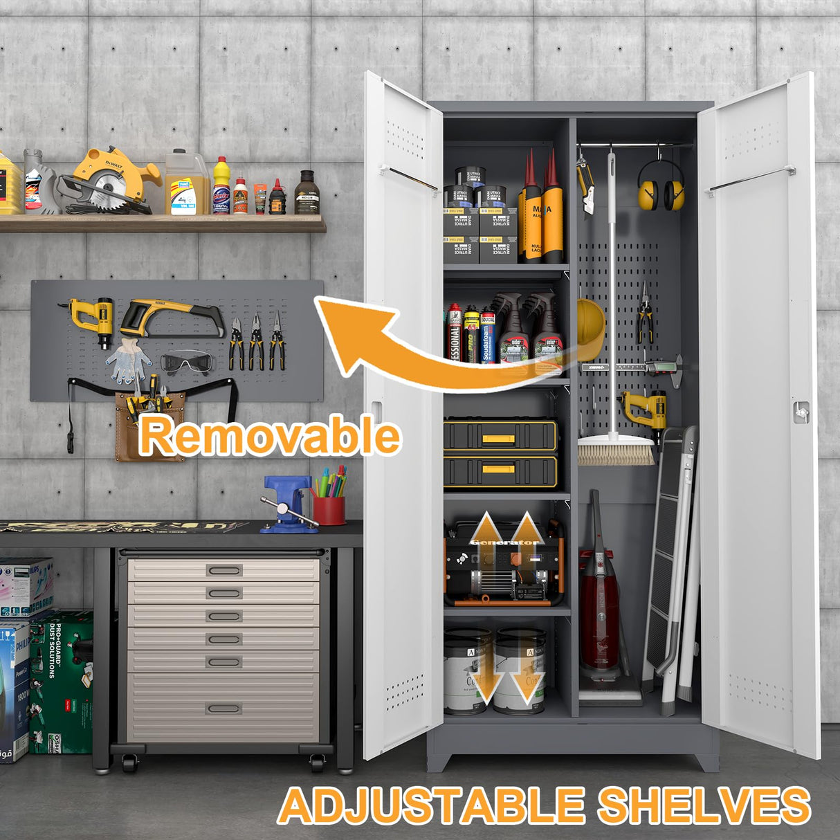 IRONFFICE 72.8" H Metal Storage Cabinet for Brooms,Broom Closet Storage Cabinet,Utility Cabinet for Brooms and Mops,Laundry Room Closet Storage Cabinets IRONFFICE