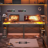 Bestier Computer Desk with 4 Tiers Shelves, Gaming Desk with LED Lights, 44 Inch Office Desk with Storage Bag & Printer Shelf (Retro Grey Oak) Bestier