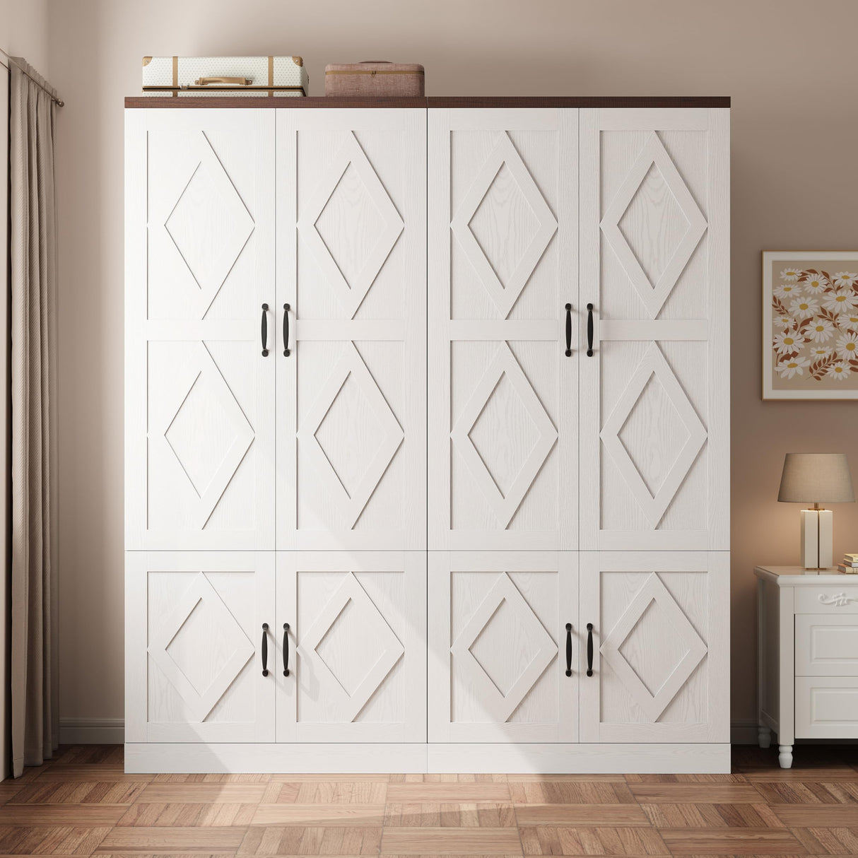 ModernMate Armoire Wardrobe Closet, 72" Tall Wood Cabinets with 4 Doors, Clothing Storage Closet Wardrobe with Adjustable Shelves, Hanging Rod, White Cabinet for Dressing Bedroom Living-Room ModernMate