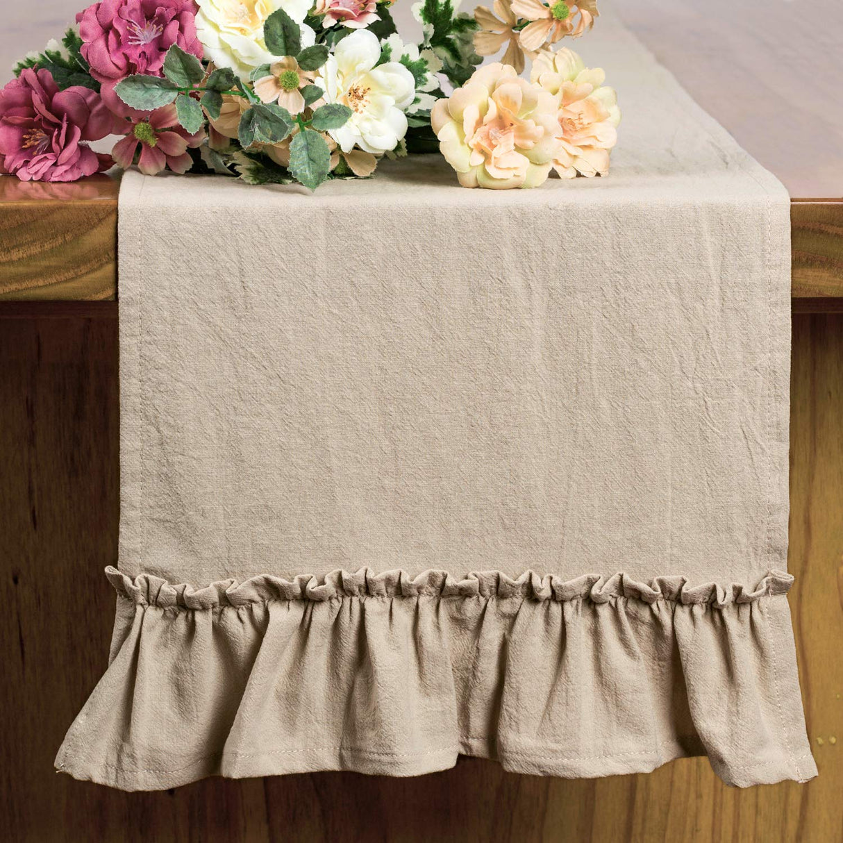 Letjolt Farmhouse Table Runner 72 Inches Long Shabby Chic Ruffled Table Runner Rustic Home Table Decoration for Baby Shower Bride Shower, Natural Letjolt