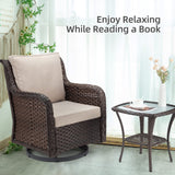 Towallmark Outdoor Swivel Wicker Glider Patio Chairs with Table Set, 3 Pieces Outdoor Bistro Set with 4”Thick Cushions and Coffee Table for Porch, Balcony, Deck (Beige) Towallmark