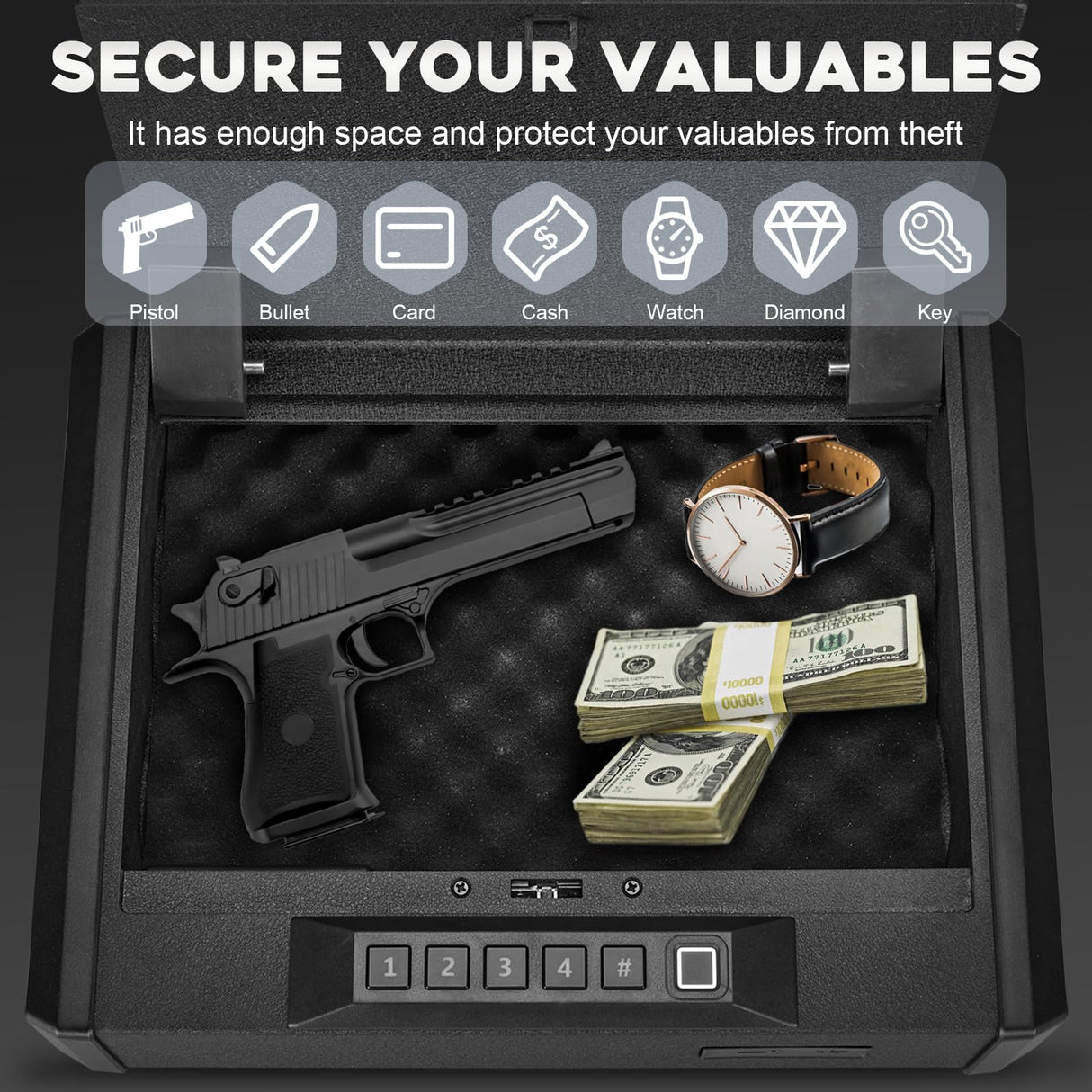 Garvee Gun Safe, Biometric Gun Safe for, Gun Safe, Handgun Safe 3 Ways Quick Access Fingerprint Gun Safe, Sturdy Safe, Gun Lock Safe Box with USB-C Port for Home, Bedside, Desk, Car Garvee