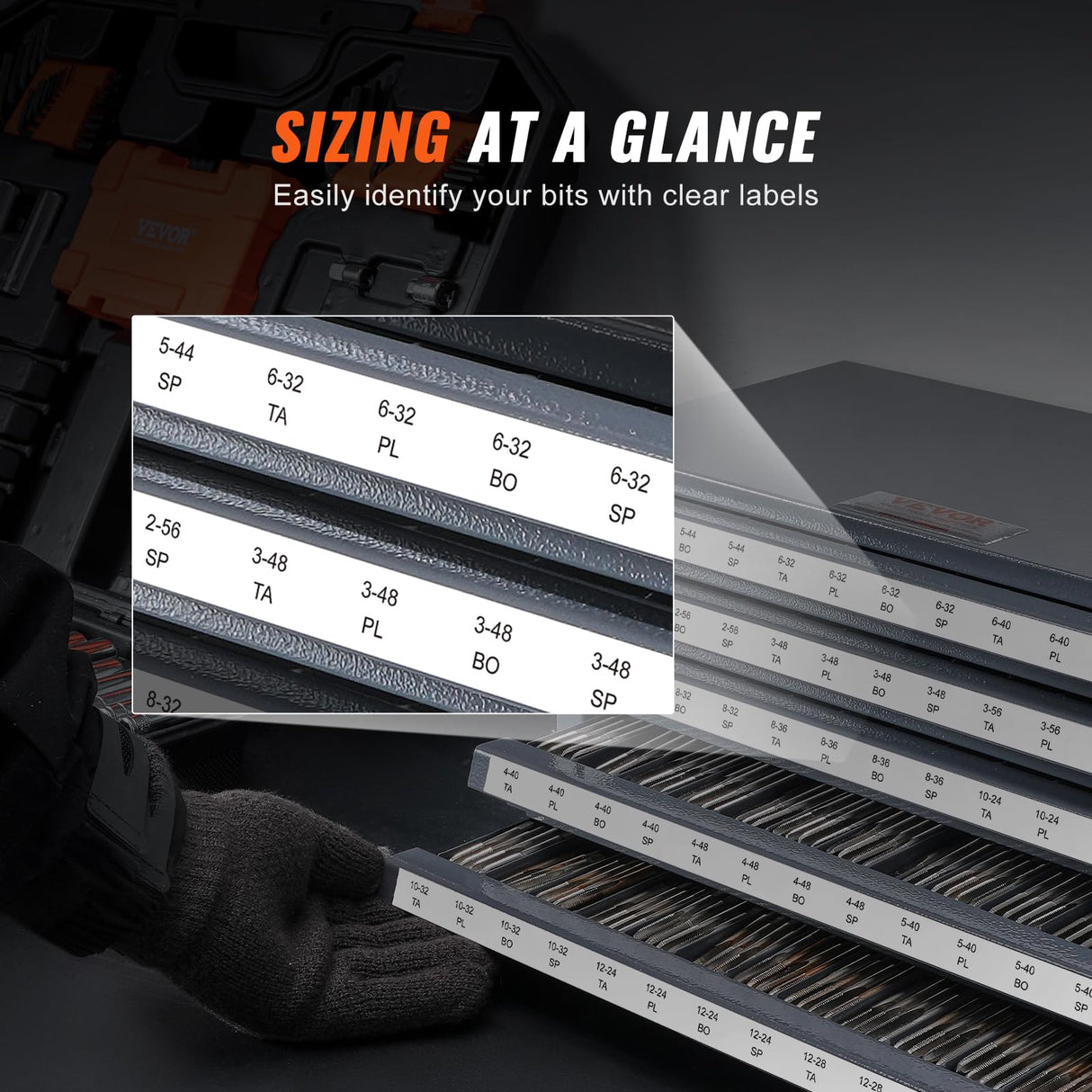 VEVOR Tap Dispenser Cabinet, Five-Drawer Tap Organizer Cabinet for #2-56-#12-28 Steel Tap Dispenser Organizer Cabinet with Labels, 60-Compartment Stackable Tap Cabinet for Tap Storage VEVOR