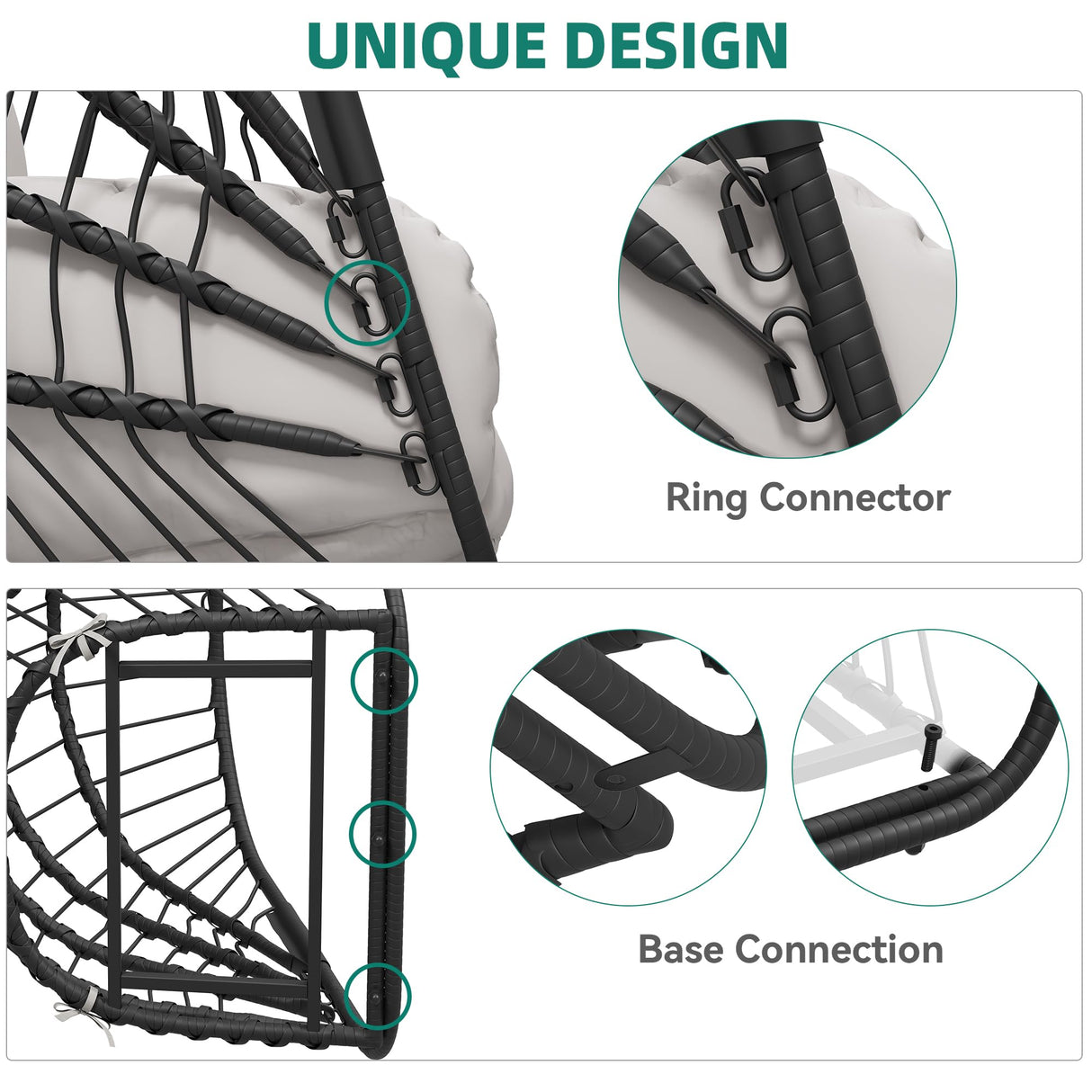 YITAHOME Hanging Egg Chair with Stand, Rattan Wicker Swing Egg Chair with Resistant Cushion, 300lbs Capacity, Foldable Hanging Basket Chair for Porch, Garden, Bedroom, Balcony - Grey YITAHOME