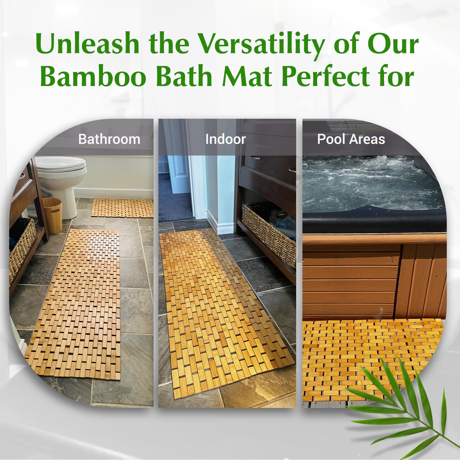 Bambonova Bamboo Bath Mat 48 x 16 Inches and Wooden Soap Dish Set Bathroom Rugs Bathtub Mat Non Slip Bath Mats for Bathroom, Kitchen Sauna Spa Hot Tub Outdoor Decor - WoodArtSupply