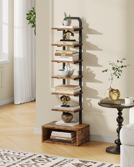 CHOEZON 8-Tier Bookshelf, LED Bookcase with Semi-Open Bottom, Small Space Standing Shelf with Lights, Corner Storage Stand, for Living Room, Home Office, Bedroom, Rustic Brown TSJ08DBF CHOEZON