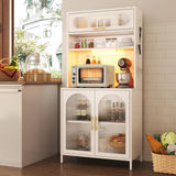 BECHEAO 66" Tall Kitchen Pantry Cabinet with LED Sensor Light, 5 Tier Metal Food Storage Cabinet with Adjustable Shelves, Hutch Cabinet Rack for Kitchen Living Dining Room, White BECHAEO