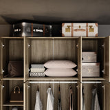 Hitow Ratten Wardrobe Cabinet Armoire Closet, 8 Door Rattan Closet Wardrobe Cabinet with 5 Drawers & Hanging Rod, Storage Wardrobe Armoire Dresser for Bedroom Organizer (18.8" D x 59" W x 70.8" H) Hitow